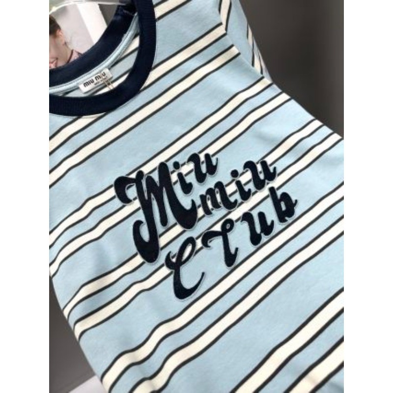 Áo thun Cotton sọc cổ tròn ngắn tay mới dành cho nữ