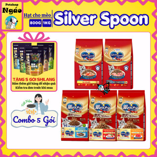 [Combo 5 - 10 Gói] Hạt Cho Mèo Silver Spoon Unicharm Nhiều Vị Nội Địa Nhật Bản (Gói 800g / 1Kg)