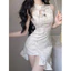 Đầm không tay sườn xám phong cách nữ, ômbody gợi cảm với viền xù và dáng đuôi cá cải tiến