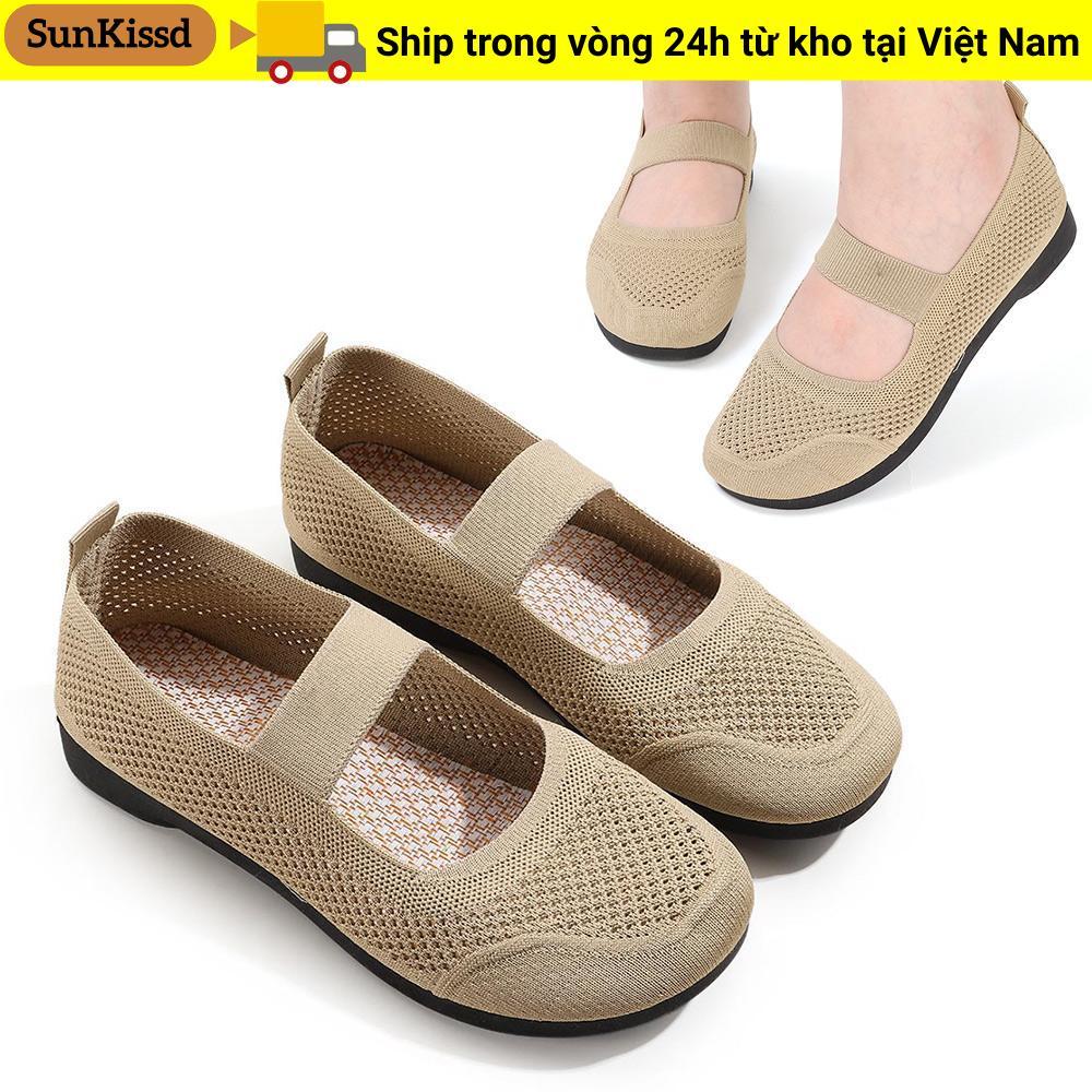 Giày lười nữ SUNKISSD mũi vuông lưới thoáng khí, đế mềm có thể gập lại, đế rỗng, phù hợp đi hàng ngày