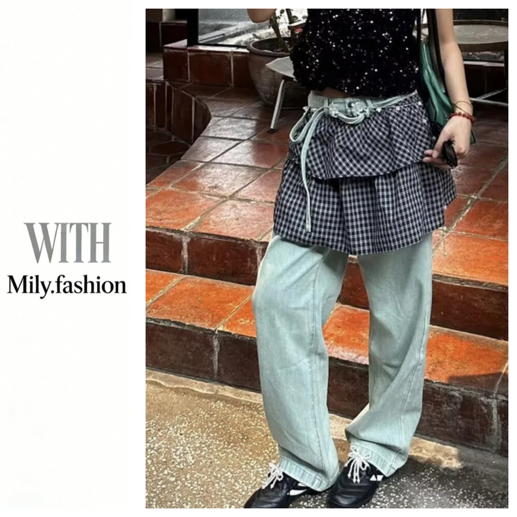 Milyfashion Ba Lê Phong Cách Hai Lớp Kiểm Tra Bốn Mùa Fart Rèm Váy Váy Ngắn Thu Đông Bánh Váy Chữ a Lớp Chúng Tôi