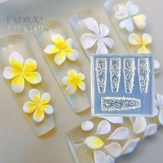 (TFT) 3D Silicone Hoa Móng Tay Nghệ Thuật Khắc Khuôn Acrylic Hibiscus Hoa Năm Chân DIY Móng Tay Nghệ Thuật Trang Trí Trong Suốt Mẫu MỚI
