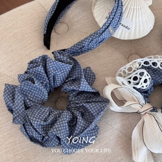 Scrunchy Tóc Ren Nơ Hoa Xanh Hải Quân, Chất Lượng Cao Cho Xuân Hè