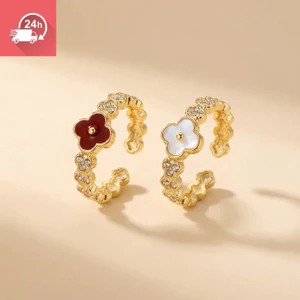 Nhẫn nữ phong cách Hàn Quốc, màu đỏ trắng, men kim cương dát zircon, thiết kế tinh tế và dễ dàng điều chỉnh