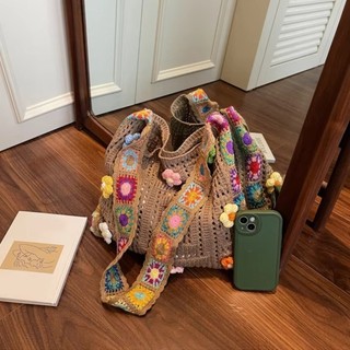Túi đeo vai nữ MEGOCE, Túi đeo chéo công suất lớn cổ điển, Túi xách dệt kim Boho rỗng nhiều màu