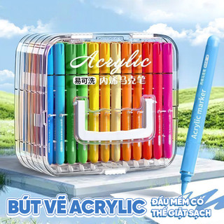 Bút Màu Acrylic Marker Chuyên Nghiệp – Hộp 60/72/84 Màu Tươi Sáng, Ngòi Brush Linh Hoạt Cho Bé Yêu Thích