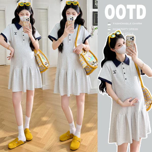 Trang phục bà bầu Thời trang mùa hè Váy thêu ve áo phù hợp