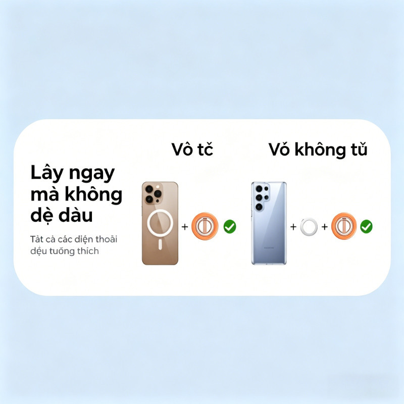 Giá đỡ Nhẫn điện Thoại Từ Tính Hai Mặt,hợp Kim Nhôm, 360° Xoay, Hút Chân Không