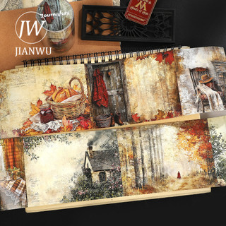 JIANWU 80mm * 204mm Vintage Tree House Road Phong Cảnh Chất Liệu Cắt Dán Thêu Sò Băng Washi Sáng Tạo DIY Tạp Chí Văn Phòng Phẩm