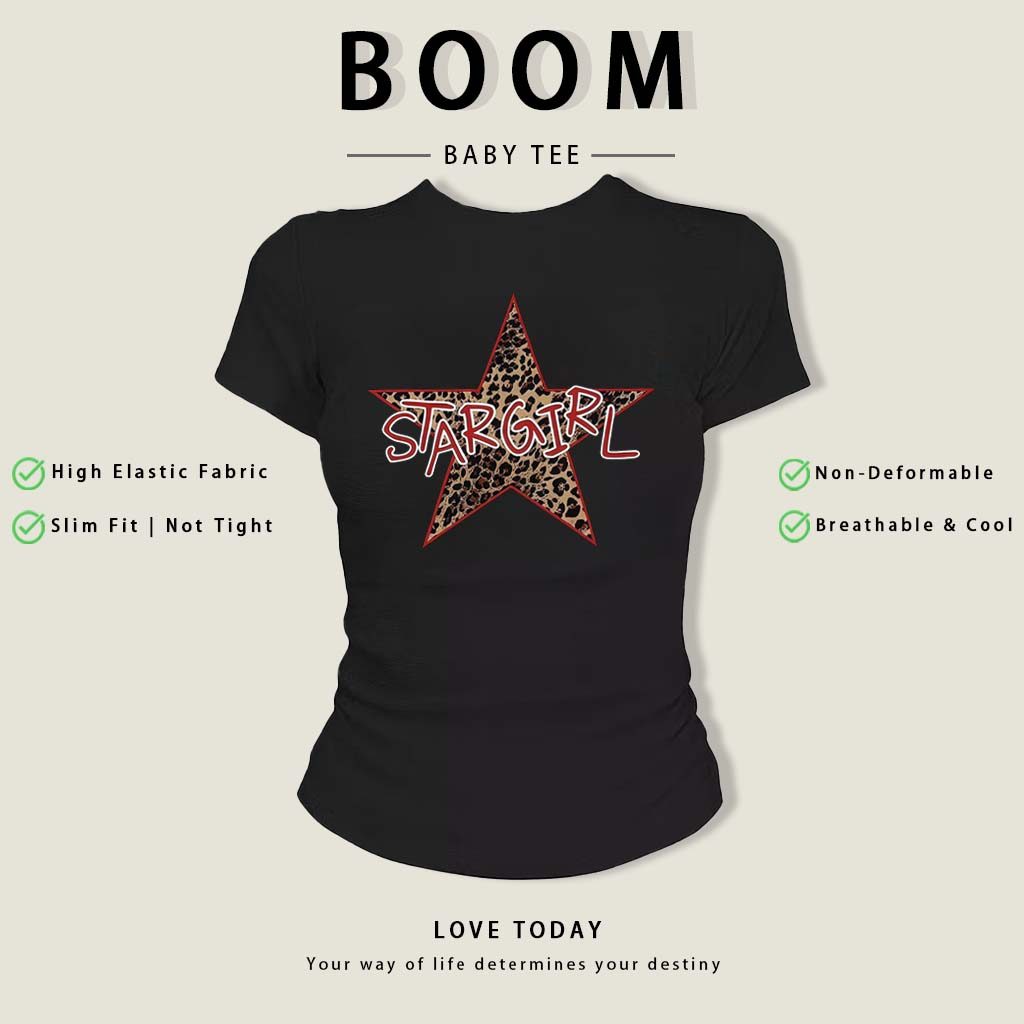 BOOM Áo Baby Tee Nữ Cotton Ôm Body-Áo Thun Ngắn Tay Y2K In Hình PhongCách Mùa Hè, Cổ Tròn Hàng Đầucách hàn quốc phongW17