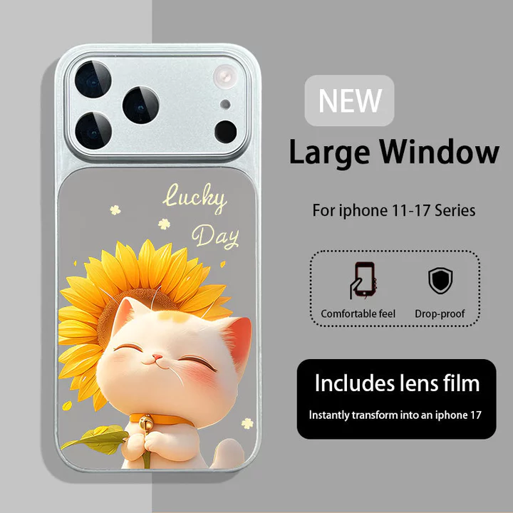 Ốp lưng iphone 17 16 15 14plus 13 12 11 pro max, mẫu cũ ngay lập tức biến thành iPhone 17, được trang bị màng ống kính, Hoa hướng dương mèo, Quà tặng, chống rơi, chống sốc,