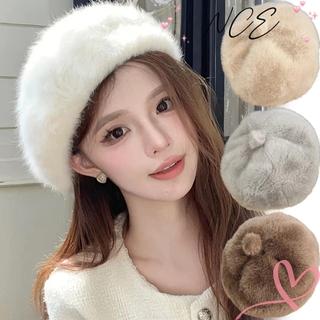Mũ họa sĩ nghệ thuật bằng lông chồn giả, vintage dày ấm áp cho mùa đông