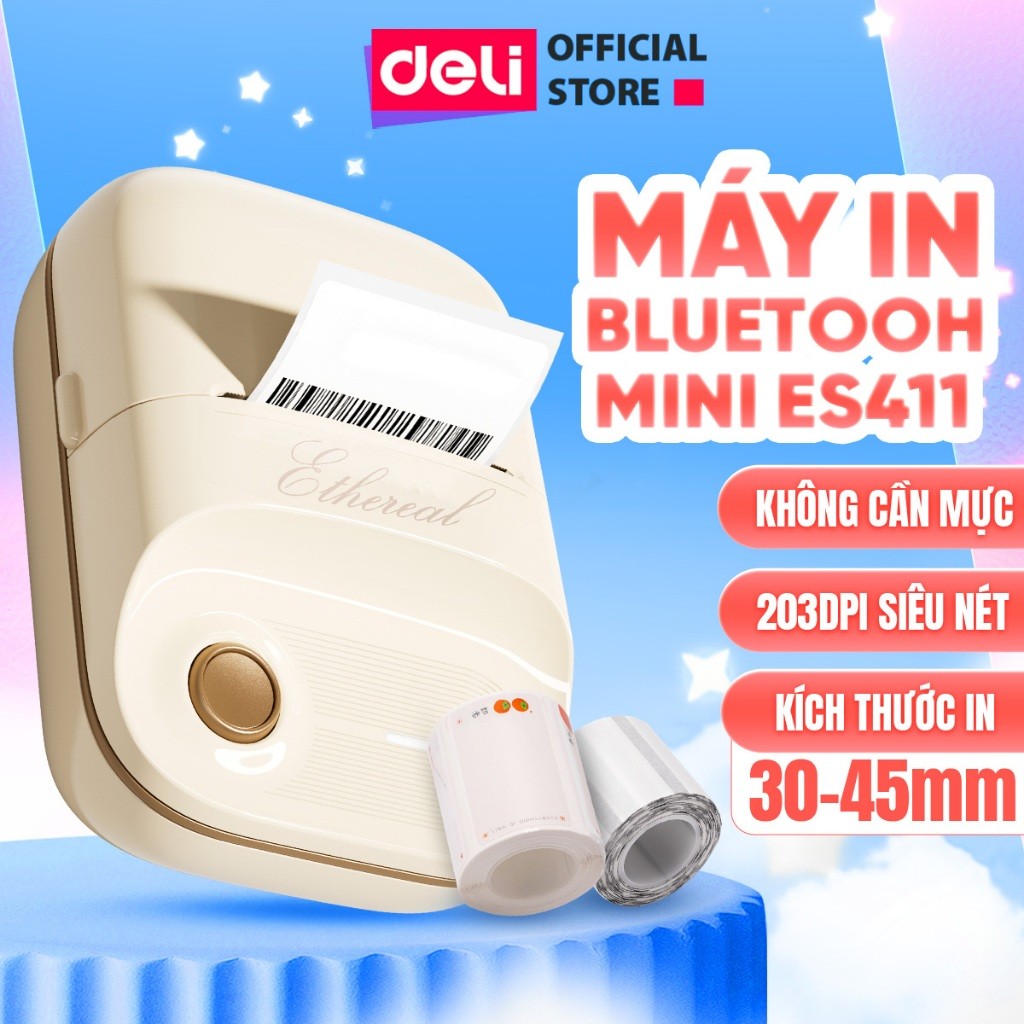 Máy In Nhãn Mini DELI ES441 Máy In Nhiệt Cầm Tay, Kết Nối Bluetooth, Tem Nhãn QRCode, Mã Vạch, Sticker