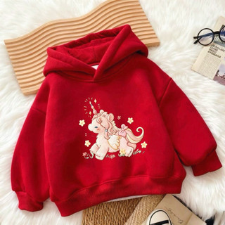 Áo Hoodie chủ đề ngựa đỏ cho trẻ em 2026 Tết Nguyên Đán Áo có mũ trùm đầu thông thường