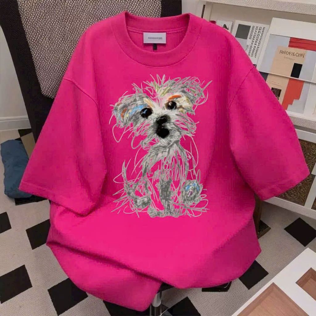 Áo phông unisex tay lỡ cotton su mát đa dạng Hình Chó xù dễ thương