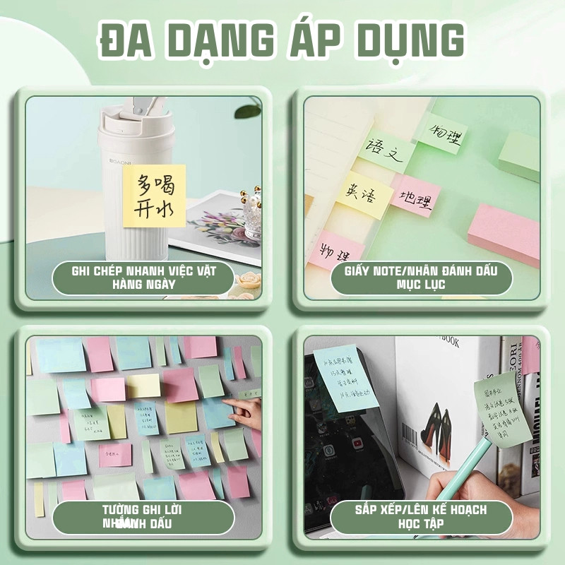 Giấy Nhớ Ghi Chú Nhiều Màu – 100 Tờ Giấy Note Dán Được, Dùng Đánh Dấu Sách Vở Dễ Dàng
