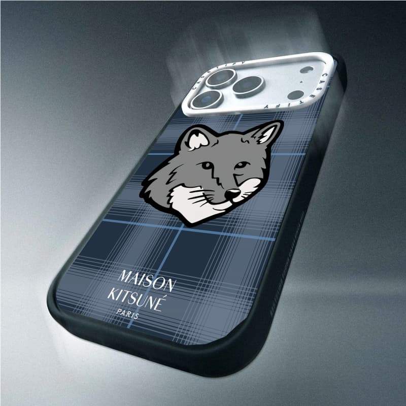 CASECASE X Maison Kitsune Fox Blue Checker Case Phiên bản vòng máy ảnh màu trắng Màu đen mờ Vỏ tác động hút từ tính cứng cho Apple IPhone 13 14 15 16 17 Pro Max Air Plus có hộp