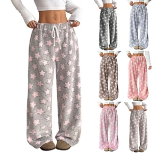 PCF * Nữ Fuzzy Sang Trọng Pyjama Quần Dây Rút Co Giãn Eo Ống Rộng Quần Teddy