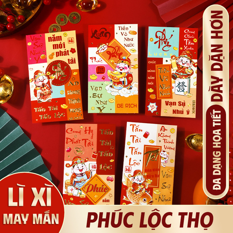 Bao lì xì bê tráp cưới dễ thương - Combo 36 cái size lớn, thiết kế sang trọng, tươi sáng dùng cho cưới hỏi và Tết 2026