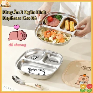 Khay Ăn 3 Ngăn Hình Kapibara Inox 304 Cho Bé ,Tặng Thìa An Toàn, Chống Đổ, Tiện Dụng Đi Học