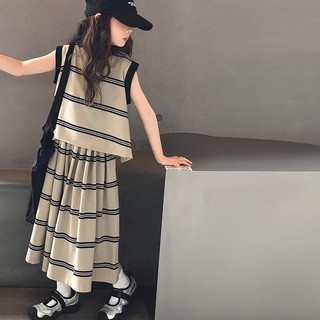 Set đồ bé gái mùa hè - áo sát nách + quần ống rộng sọc phong cách Hàn Quốc