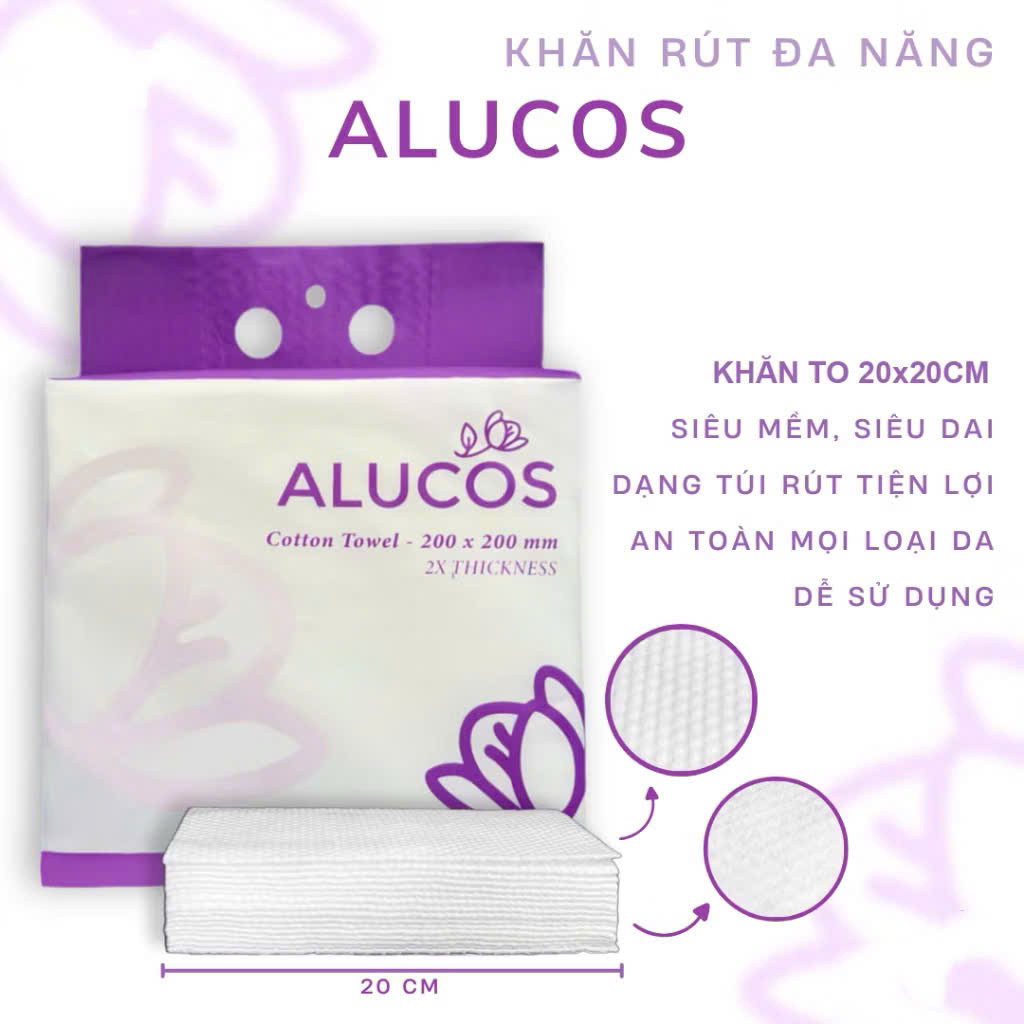 Khăn Mặt Khô Đa Năng Dùng 1 Lần Alucos 130 Tờ Siêu Xin, Mềm Mịn, Khăn Giấy Lau Đa Năng Dịu Nhẹ Cho Da An Lành