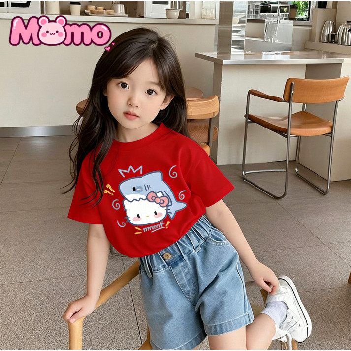 Áo trẻ em cổ tròn tay ngắn Hello Kitty Shark Crown in hình Hello Kitty dành cho bé trai và bé gái
