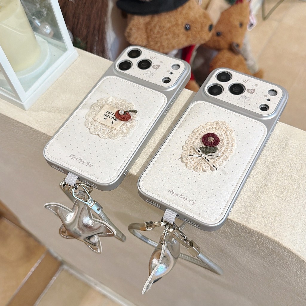 Ốp điện thoại iPhone họa tiết hoa 3D có vòng đeo tay phù hợp cho iPhone 17 Pro Max, 17, 16, 15, 14