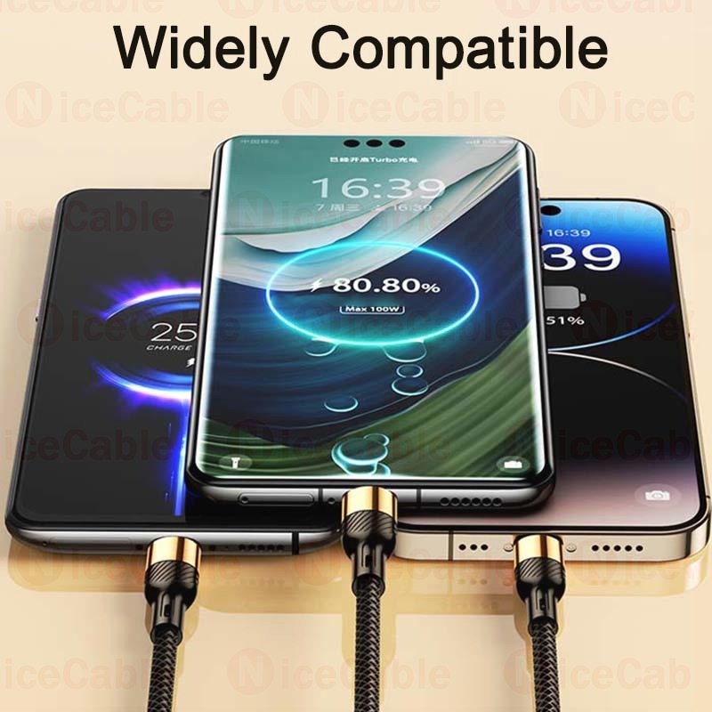 Cáp dữ liệu sạc siêu nhanh 240W Dây sạc điện thoại di động USB 3 TRONG 1 1.3M / 2M Tùy chọn Cáp bện cường độ cao Hỗ trợ truyền dữ liệu