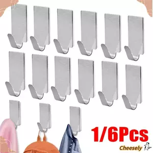 Móc treo tường 1 / 6 móc treo tường, Dụng cụ sắp xếp phòng tắm tự dính nhỏ, Phòng tắm nhà bếp đa năng Giá treo khăn bằng thép không gỉ