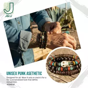 Vòng tay đầu lâu handmade nam, đính cườm, chất liệu gỗ, thiết kế độc đáo và cổ điển