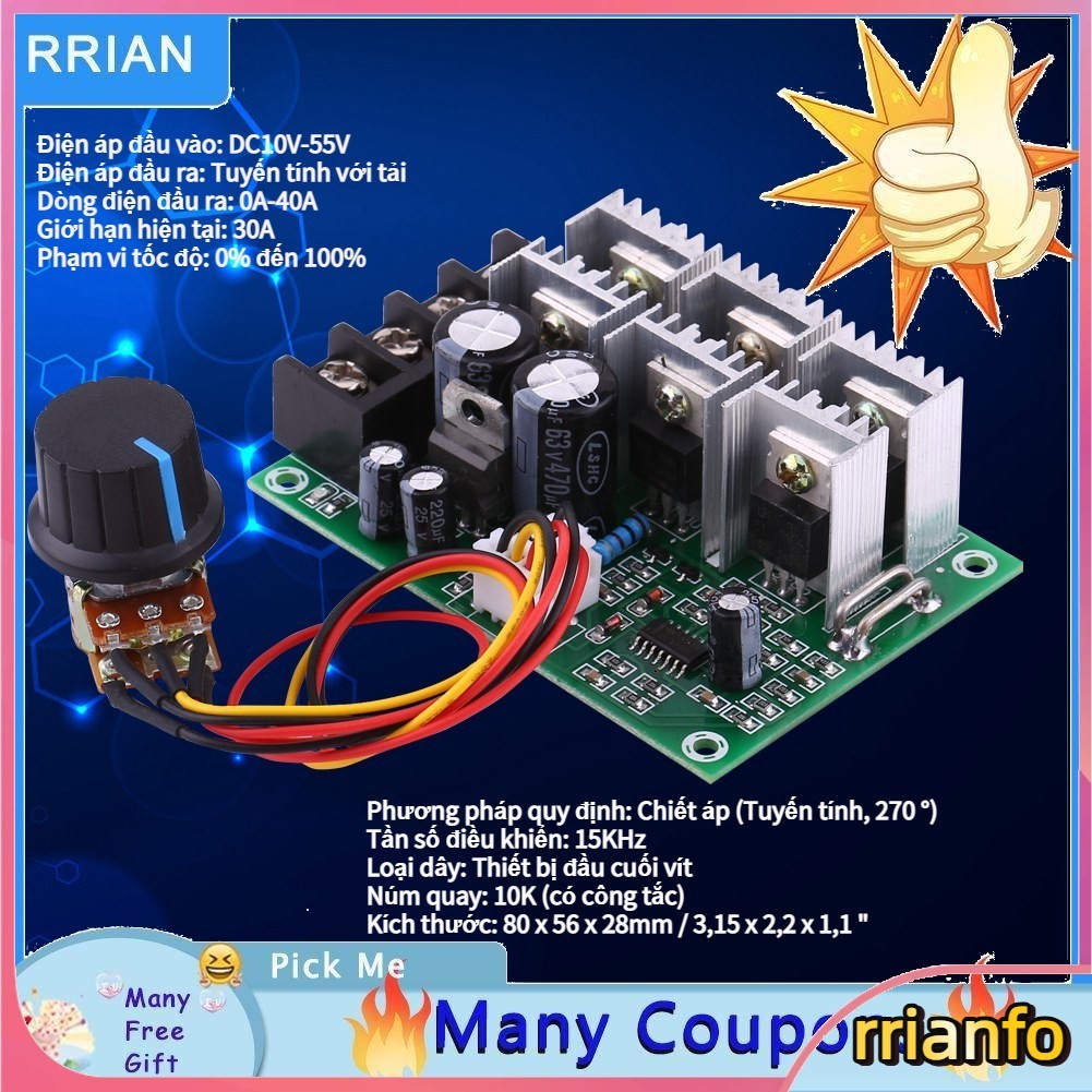 ✨Rrian READY✨ Bảng mạch điều khiển tốc độ DC 10-55v 40A 80 x 56 28mm