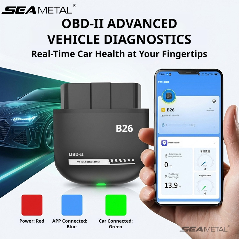 B26 OBD2 Máy quét SEAMETAL Bluetooth 5.1 - Công cụ chẩn đoán ô tô chuyên nghiệp - Máy đọc mã lỗi động cơ