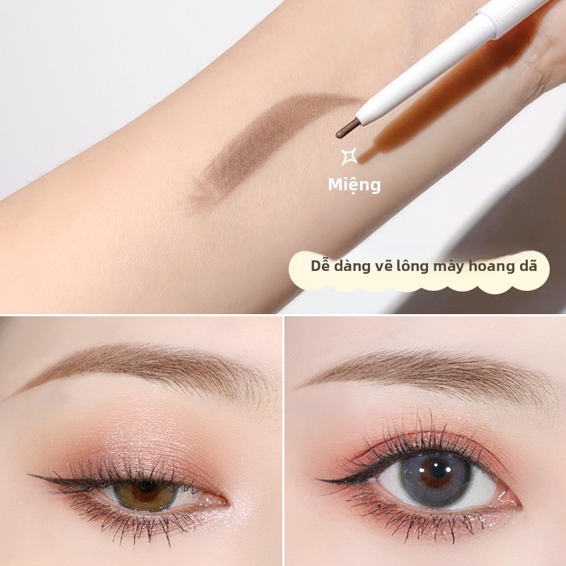 Han Ru Influencer Bút chì kẻ mày siêu mịn hai đầu chống thấm nước tự nhiên Không phai màu Chống mồ hôi Không nhòe Nâu hoang dã Bút chì kẻ mày mới biết đi