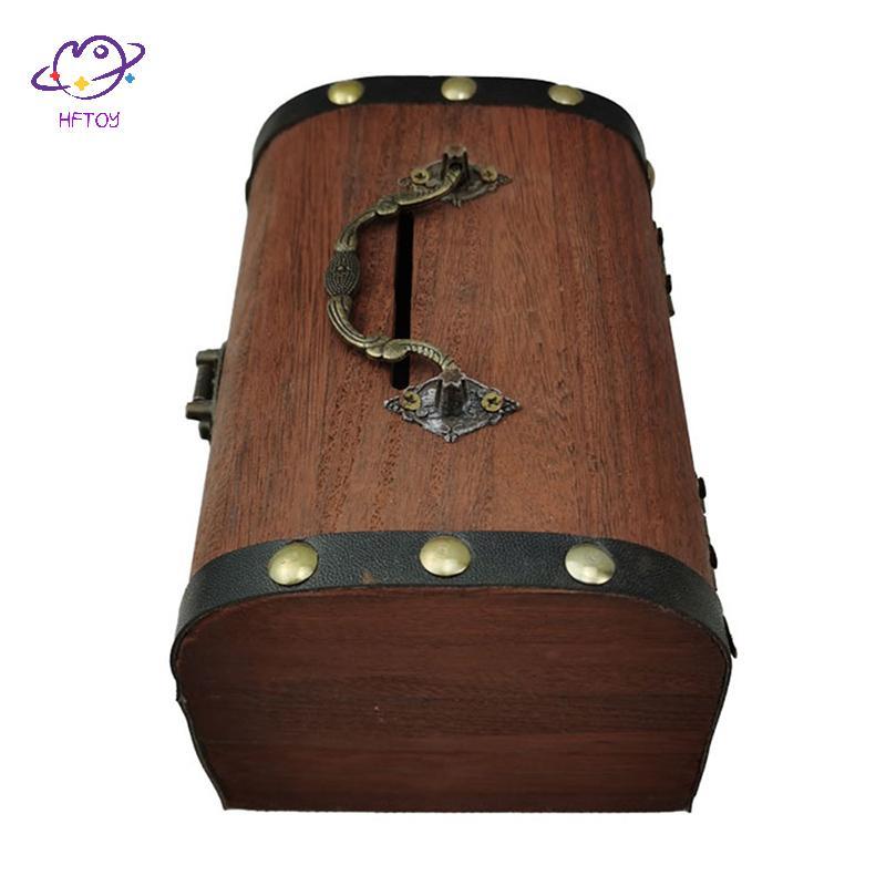 HFTOY 1 Bộ Hộp Bảo Quản Kho Báu Vintage Kho Báu Bằng Gỗ Có Lo Heo Đất Tổ Chức Hộp Tiết Kiệm Để Trang Trí Nhà Cửa ~