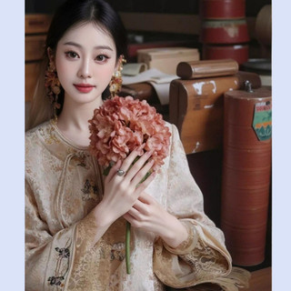 Bộ váy hai mảnh kiểu Trung Hoa cao cấp: áo khoác ren thêu jacquard dày dặn và chân váy ngắn cho Nữ