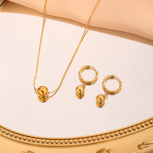 Vòng cổ và bộ bông tai hạt tròn mạ vàng 18K style tối giản dành cho nữ