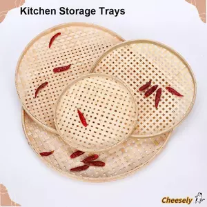 Thùng đựng bụi tròn CHEESELY, Handmade 6 kích cỡ Dệt lưới tre, Dễ dàng lau chùi Khay đựng đồ nhà bếp Trang trí nội thất