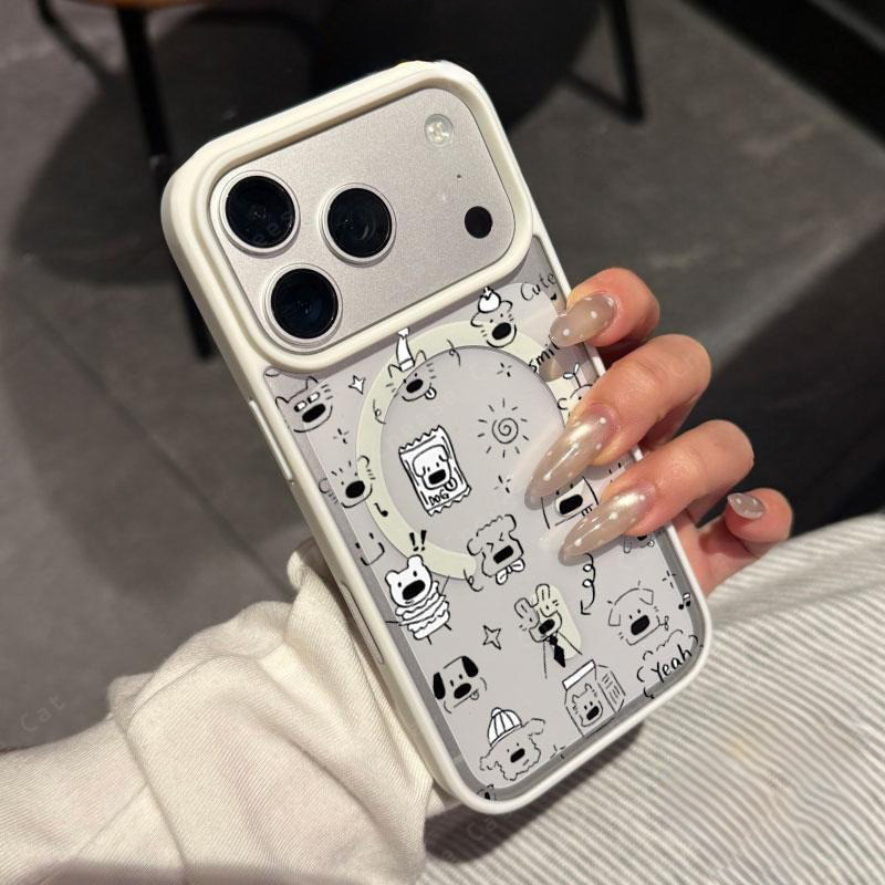 Dòng chó con lấp đầy màn hình Ốp điện thoại từ tính cho iPhone 11 12 13 14 15 16 17 Pro Max 7 Plus XR Xs Màu xám cao cấp