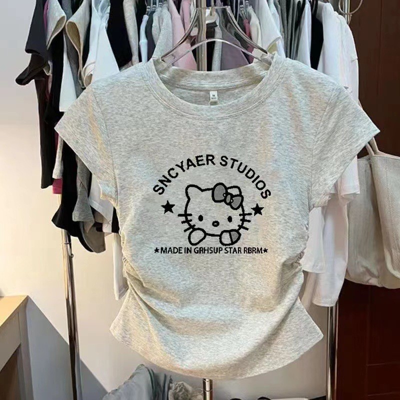 2026 Mới Sanrio Hoạt Hình In Hình Bé Gái Áo Thun Nữ Tay Ngắn Có Dây Rút Thiết Kế