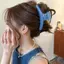 Kẹp Tóc Chống Trượt Thiết Kế Nơ Chấm Bi, Kiểu Dáng Hàn Quốc Cho Tóc Xoăn Dày