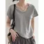 Áo thun cổ chữ U retro dành cho nữ - Thời trang mát mẻ mùa hè