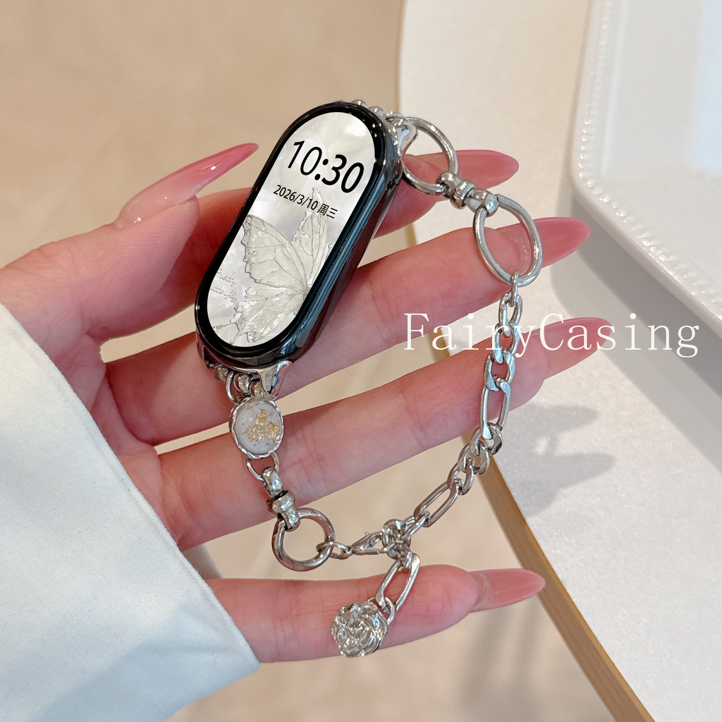 Hoa Hồng Hạt Vòng Tay Liên Kết Cho Xiaomi Band 10 9 8 7 6 5 Dây Đeo Cho Mi Band 8Pro 9 Pro Thiết Kế Mới NFC Dây Đeo Tay Phụ Kiện