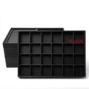 Khay trưng bày trang sức DARON, Pallet trang sức bằng da PU màu đen có thể xếp chồng lên nhau, Bộ chia nhiều ngăn cao cấp Bộ chia có thể tháo rời Vòng đeo tay chống nước Vòng tổ chức lưu trữ