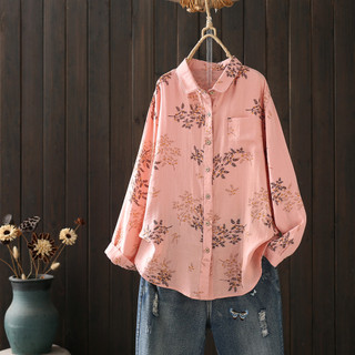 Áo sơ mi dài tay cotton mùa xuân 2026, cổ rơi xuống, kiểu dáng retro và mềm mại dành cho Mori Girl - T53235CC