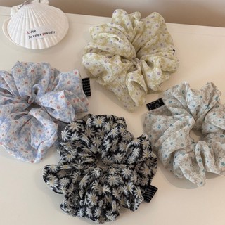 Hululu Scrunchy Tóc Nữ Màu Trắng Xanh Hoa Cúc - Cao Su Co Giãn Bền, An Toàn Cho Tóc