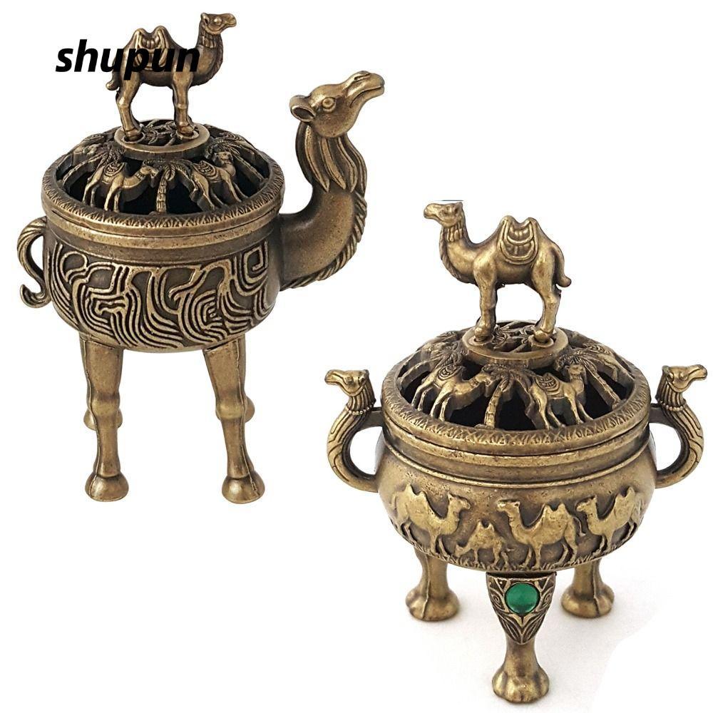 SHUPUN Camel Lư Hương, Giá Đỡ Hợp Kim Rỗng, Vintage Mini Bốn Chân Gỗ Đàn Hương Trang Trí Nhà Cửa