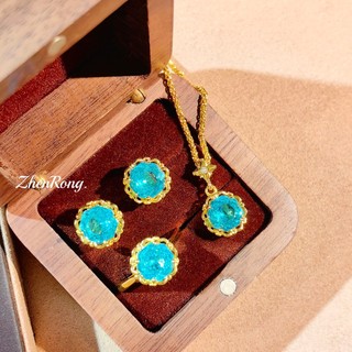 Trang sức hình bát giác hoa hồng cắt màu xanh zircon, phong cách châu Âu hiện đại, phù hợp cho nữ