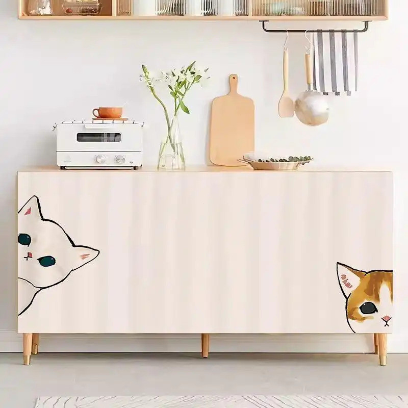 Rèm tủ có đường trượt – Họa tiết mèo Nhật Bản dễ thương, Vỏ bồn rửa không rơi cho nhà bếp, ống chống bụi & ẩn