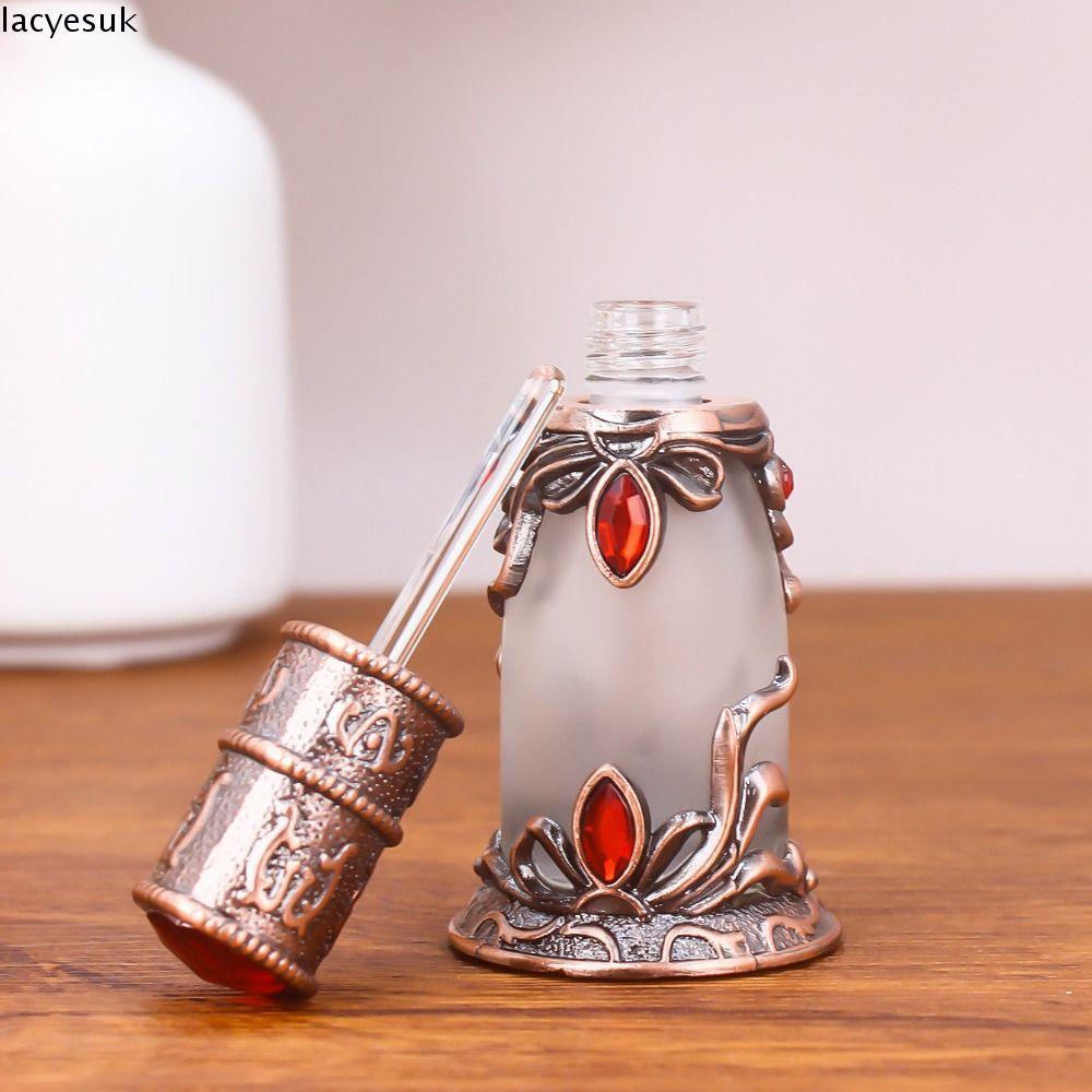 Hộp đựng nước hoa LACYESUK, Chai tinh dầu cổ điển phong cách Ả Rập hợp kim, Chai đóng gói phụ thủy tinh cổ cầm tay Trung Đông